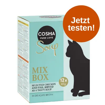 COSMA PURE LOVE Soup Mix Box, 12 x 40g, ausgewähltes Huhn und Fisch als Suppe. Jetzt testen!