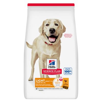 Hill's Science Plan Light Adult 1-5 Large Breed mit Huhn, 17% weniger Kalorien, keine künstlichen Konservierungsstoffe, Farben oder Aromen.