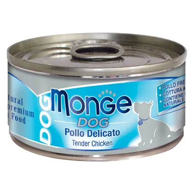 Monge Dog Pollo Delicato Tender Chicken. Alimento premium naturale per cani, senza pollo, con ingredienti naturali.