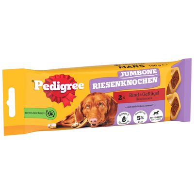 Jumbone x2 beef and poultry, 180g, less than 5% fat, as shown on product packaging.