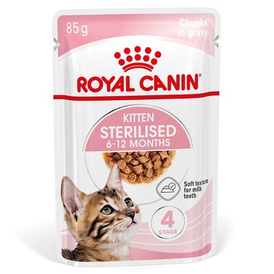 Royal Canin Kitten Sterilised 6–12 Months, 85g, Chunks in gravy, Soft texture for milk teeth, 4 Stage.