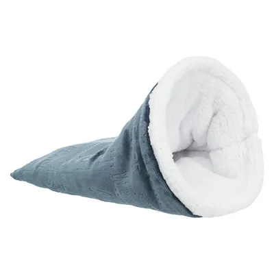 Grey cuddle tunnel with soft white plush inner padding. Outer material with embossed pattern.