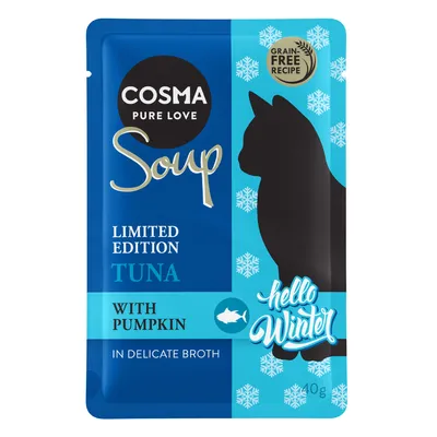 Cosma Soup Limited Edition mit Thunfisch und Kürbis in feiner Brühe, getreidefreie Rezeptur, Winterdesign, 40g.