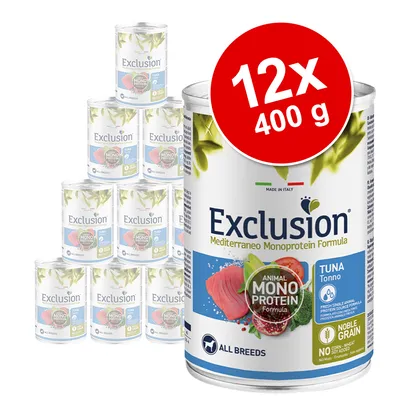 Exclusion Mediterraneo Monoprotein Formula, 12x400g burkar, smak tonfisk, för alla raser, spannmålsfri, tillverkad i Italien.