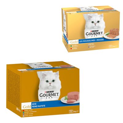 Purina Gourmet Gold 96 x 85 g + Gourmet Mousse 24 x 85 g grátis! Mousse (vaca, coelho, cordeiro, vitela)