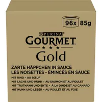 Lot Gourmet Gold Les Noisettes 96 x 85 g pour chat - bœuf, poulet & foie, saumon & poulet, dinde & canard
