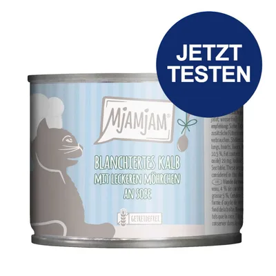 MjAMjAM Blanchiertes Kalb mit leckeren Möhrchen an Soße, getreidefrei. Jetzt testen. MjAMjAM Blanchiertes Kalb mit leckeren Möhrchen an Soße, getreidefrei. Jetzt testen.