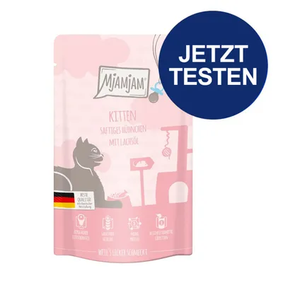 MjAMjAM Kitten saftiges Hühnchen mit Lachsöl. Beste Qualität aus deutscher Herstellung. Ohne Getreide, Mono-Protein, Alleinfuttermittel für Kitten. Jetzt testen. MjAMjAM Kitten saftiges Hühnchen mit Lachsöl. Beste Qualität aus deutscher Herstellung. Ohne Getreide, Mono-Protein, Alleinfuttermittel für Kitten. Jetzt testen.