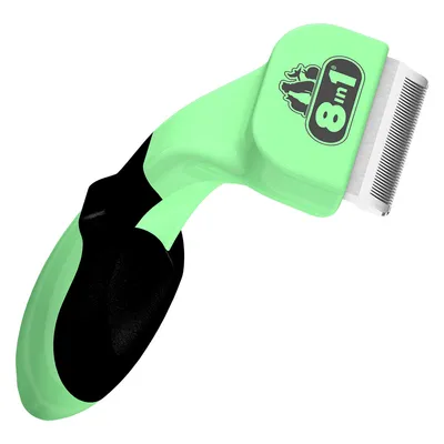 Groene vachtverzorgingskam met metalen mes en zwart handvat, merk 8in1.