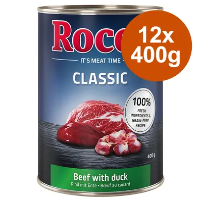 Rocco Classic Beef with Duck, 12x400g. 100% frische Zutaten, getreidefreie Rezeptur.