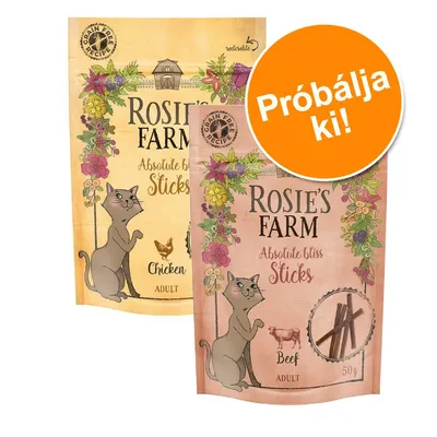 Rosie’s Farm Absolute bliss Sticks macska jutalomfalat csomagolás, Chicken és Beef változat, 50 g, narancssárga körben: Próbálja ki!