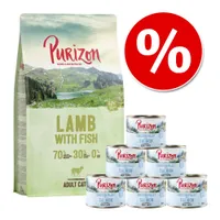 Pakiet Purizon karma sucha 2,5 kg + karma mokra Adult, filet z kurczaka z łososiem, 6 x 200 g - Purizon Sterilised Adult dla kota, indyk i kurczak – bez zbóż