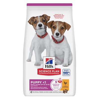 Hill's Science Plan Puppy <1 Small & Mini up to 10 kg, with chicken. Supports immunity & healthy growth in puppies. Ingen kunstige konserveringsmidler, farver eller smagsstoffer.