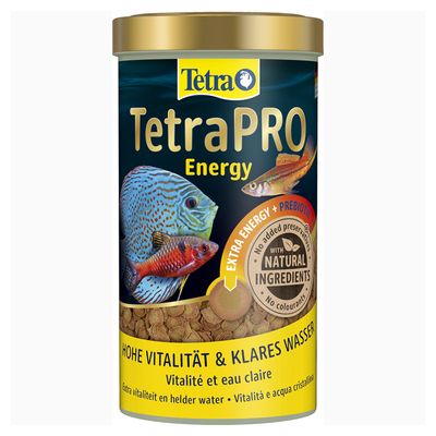 TetraPRO Energy Multi-Crisps, premium main food with extra energy and prebiotics for clear water. Highly nutritious due to gentle processing.