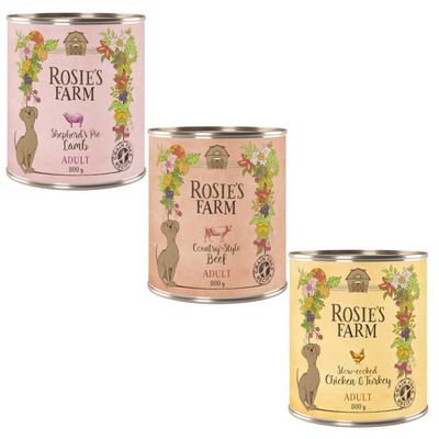 Sparpaket Rosie's Farm Adult 24 x 800 g Mix (Huhn & Truthahn, Rind, Lamm)