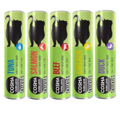 Cosma Snackies Probiermix - 76 g, 5 Sorten (Hühnchen, Thunfisch, Ente, Lachs und Rind)