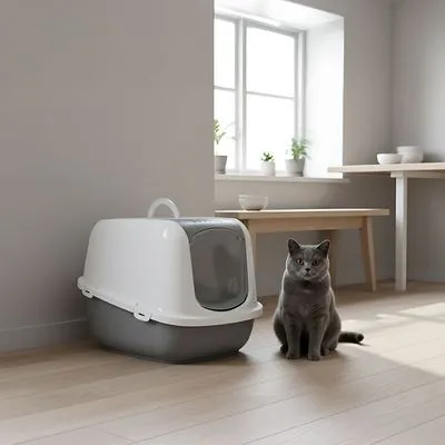 Savic Kattenbak Nestor XXL - Toilet champagne roze/ toscane rood + 2 extra filters + 6 zakjes