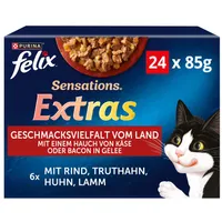 Бонус опаковка Felix Sensations Extras в желе, 48 x 85 г - говеждо, пуешко, пиле, агнешко