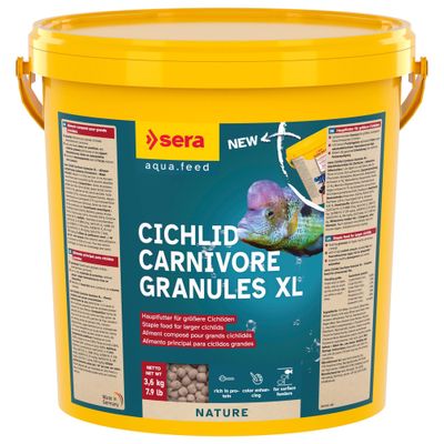 Sera Cichlid Red XL Nature, XL-Cichlidenfutter für grosse Carnivore, 3,6 kg. Enthält 4% Krill, hoher Proteingehalt mit 75 mg/kg Astaxanthin.