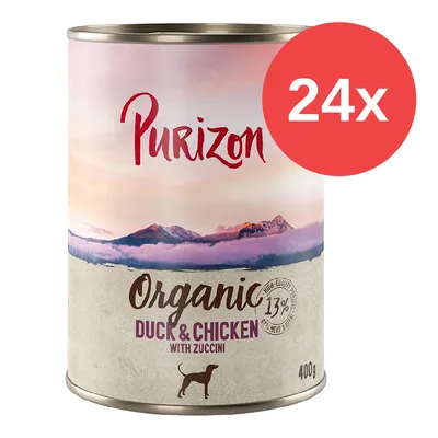 Purizon Organic Duck & Chicken mit Zucchini, 400g Dose, 24x Packung. 13% Proteinanteil, 85% Fleisch und Innereien.