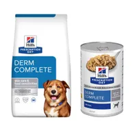 Hill's Prescription Diet 12 kg + boîtes 3 x 370 g offertes ! - Derm Complete riz & œuf