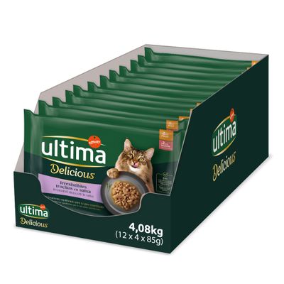 Sachets Ultima pour chat : 38 x 85 g + 10 x 85 g offerts ! - Stérilisé : poulet, saumon