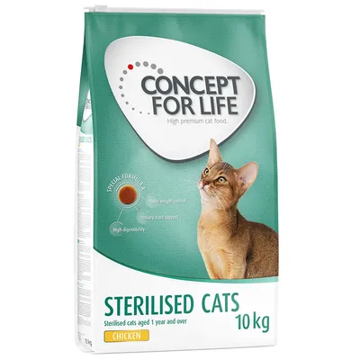 Concept for Life Sterilised Cats, 10 kg, pollo. Per gatti sterilizzati da 1 anno. Special Formula: controllo del peso, supporto delle vie urinarie, alta digeribilità.