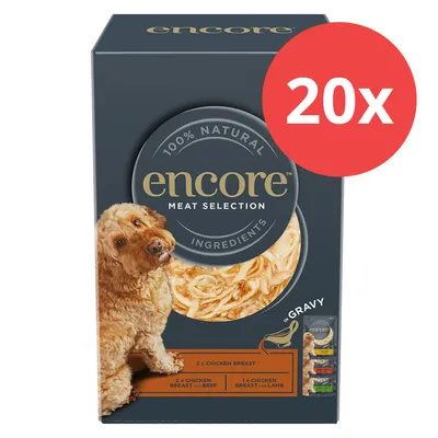 Encore Meat Selection, 100% natürliche Zutaten, 20x Portionspackungen: 2x Hähnchenbrust, 2x Hähnchenbrust mit Rind, 1x Hähnchenbrust mit Lamm in Sosse.
