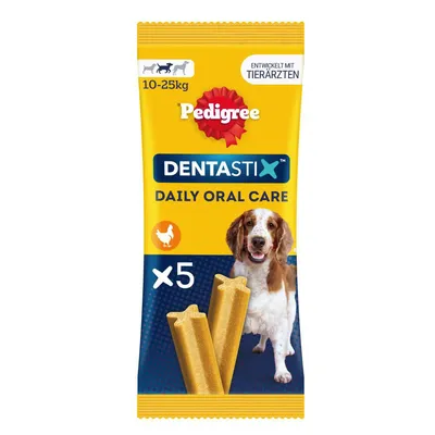 Pedigree Dentastix Daily Oral Care, 5 stuks, voor honden van 10, tot 25 kg, ontwikkeld met dierenartsen, kipsmaak. Pedigree Dentastix Daily Oral Care, 5 stuks, voor honden van 10, tot 25 kg, ontwikkeld met dierenartsen, kipsmaak.
