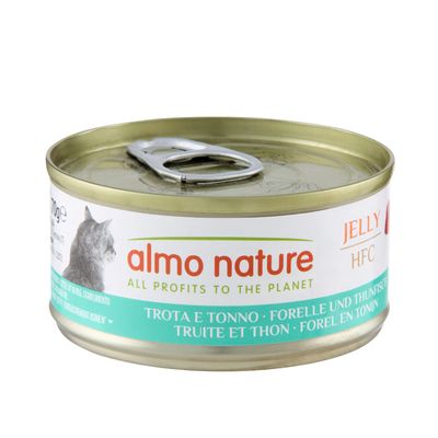 Almo Nature Jelly HFC pstruh a tuniak, 70g konzerva.