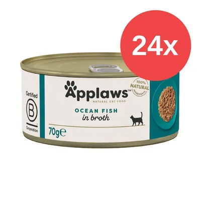 Applaws Natural Cat Food, Ocean Fish in Broth, 70g Dose, 100% natürliche Zutaten, Certified B Corporation, Packung mit 24 Stück. Applaws Natural Cat Food, Ocean Fish in Broth, 70g Dose, 100% natürliche Zutaten, Certified B Corporation, Packung mit 24 Stück.