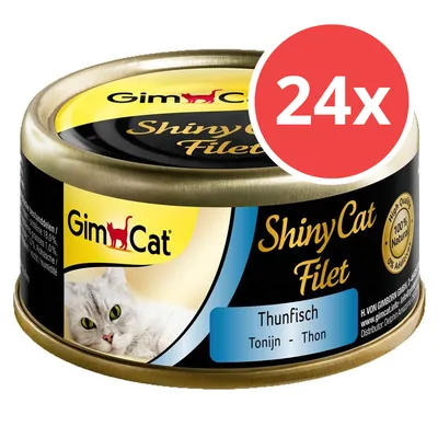 GimCat ShinyCat Filet Thunfisch, 100% natürlich, ohne Zusatzstoffe, Packung mit 24 Dosen.
