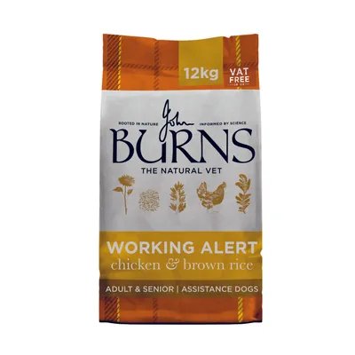 John Burns The Natural Vet Working Alert chicken & brown rice, 12kg, Adult & Senior Assistance Dogs, VAT free in UK. John Burns The Natural Vet Working Alert chicken & brown rice, 12kg, Adult & Senior Assistance Dogs, VAT free in UK.