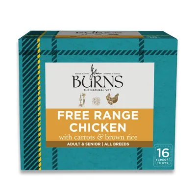 Burns The Natural Vet Free Range Chicken with Carrots and Brown Rice, Adult & Senior, all breeds, 16 x 395g trays Burns The Natural Vet Free Range Chicken with Carrots and Brown Rice, Adult & Senior, all breeds, 16 x 395g trays