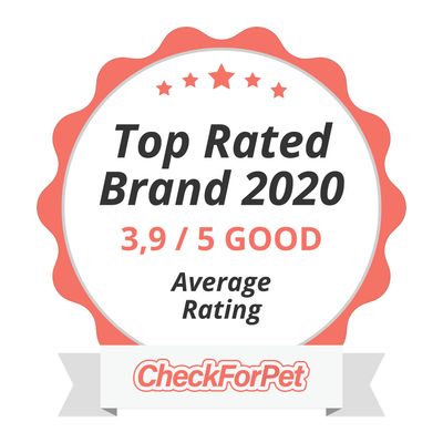 Top Rated Brand 2020, 3,9 von 5 gut, Durchschnittsbewertung, CheckForPet
