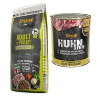 Belcando Adult Kombi-Paket: 12, 5 kg Trockenfutter Getreidefrei + 12 x 800 g Super Premium - 12,5 kg Geflügel + 12 x 800 Huhn & Ente mit Hirse & Karotten