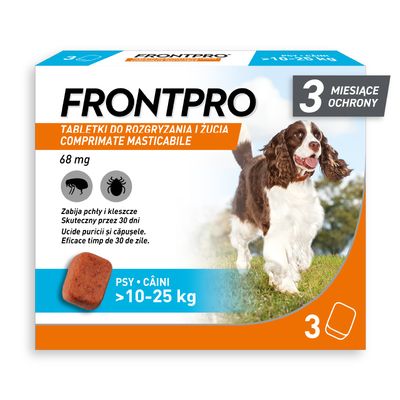 FRONTPRO® tabletki na pchły i kleszcze dla psów L: 68 mg dla psów >10-25 kg (3 tabletki)