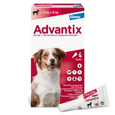 Advantix® 250 Spot-on für Hunde, von 10 bis 25 kg - 4 Pipetten x 2,5 ml