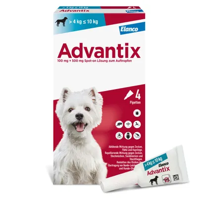 Advantix® 100 Spot-on für Hunde, von 4 bis 10 kg - 4 Pipetten x 1,0 ml