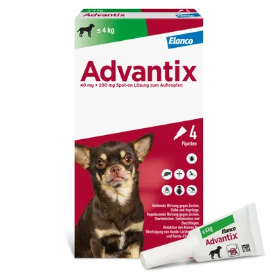 Advantix® 40 Spot-on für Hunde, bis 4 kg - 4 Pipetten x 0,4 ml