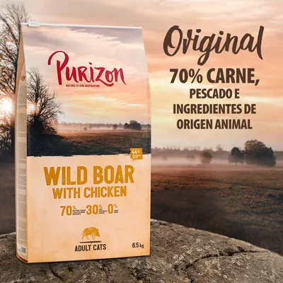 Purizon Wild Boar with Chicken para gatos adultos, 6,5 kg. 70 % carne, pescado e ingredientes de origen animal. 44 % proteína. 0 % cereales. Purizon Wild Boar with Chicken para gatos adultos, 6,5 kg. 70 % carne, pescado e ingredientes de origen animal. 44 % proteína. 0 % cereales.