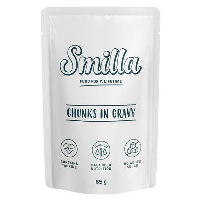 Smilla Chunks in Gravy, sisältää tauriinia, tasapainoinen ravinto, ilman lisättyä sokeria, 85 g.
