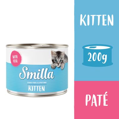 Smilla Kitten mokra hrana za mačke s teletino, vsebuje tavrin, brez žit, izdelano v Nemčiji, 200g konzerva.