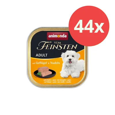 Animonda Vom Feinsten Adult mit Geflügel und Nudeln, 44x Portionen. Nassfutter für Hunde, Abbildung der Verpackung mit Produktbeschreibung.