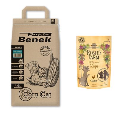 Super Benek Corn Cat Litter + 45g Rosie's Farm Cat Snack Free! *