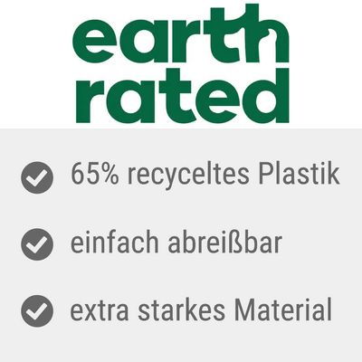 Earth Rated. 65% recyceltes Plastik, einfach abreißbar, extra starkes Material.