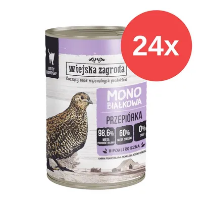 Wiejska Zagroda comida para gatos, monoproteína de codorniz, 24x lata, 98,6% carne, 60% carne magra, 0% cereales, hipoalergénico. Wiejska Zagroda comida para gatos, monoproteína de codorniz, 24x lata, 98,6% carne, 60% carne magra, 0% cereales, hipoalergénico.