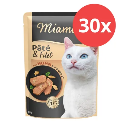 Miamor Pâté & Filet mit Huhn und Huhnfilet, reich an Filet, 85g, 30x Packung. Miamor Pâté & Filet mit Huhn und Huhnfilet, reich an Filet, 85g, 30x Packung.