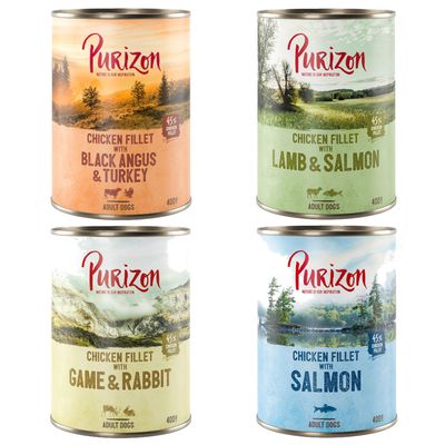 Purizon Adult - bez obilovin 6 x 400 g Míchané balení (2 x Black-Angus, 2 x jehněčí, 1 x losos, 1 x zvěřina)