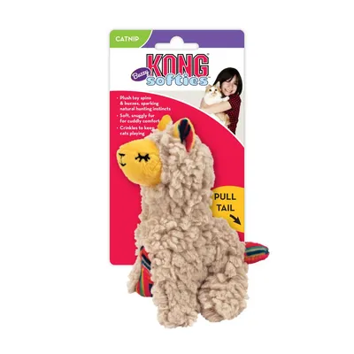 KONG Softies Buzzy macskamentás plüssjáték macskáknak. Forgó és rezgő, ösztönzi a vadászösztönt. Puha anyag a kényelemért. Zizegő hatással. Figyelem: Húzza meg a farkát.
